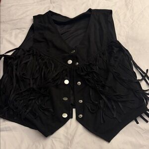 Women's Black Fringe Button-Front Tunic Vest